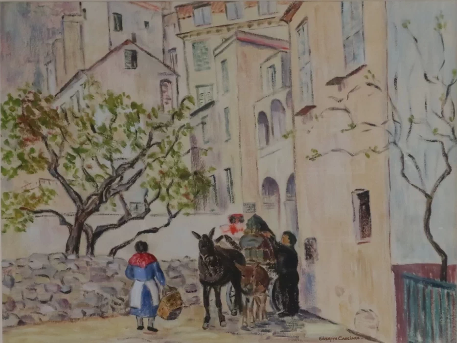 Scena cittadina con asino